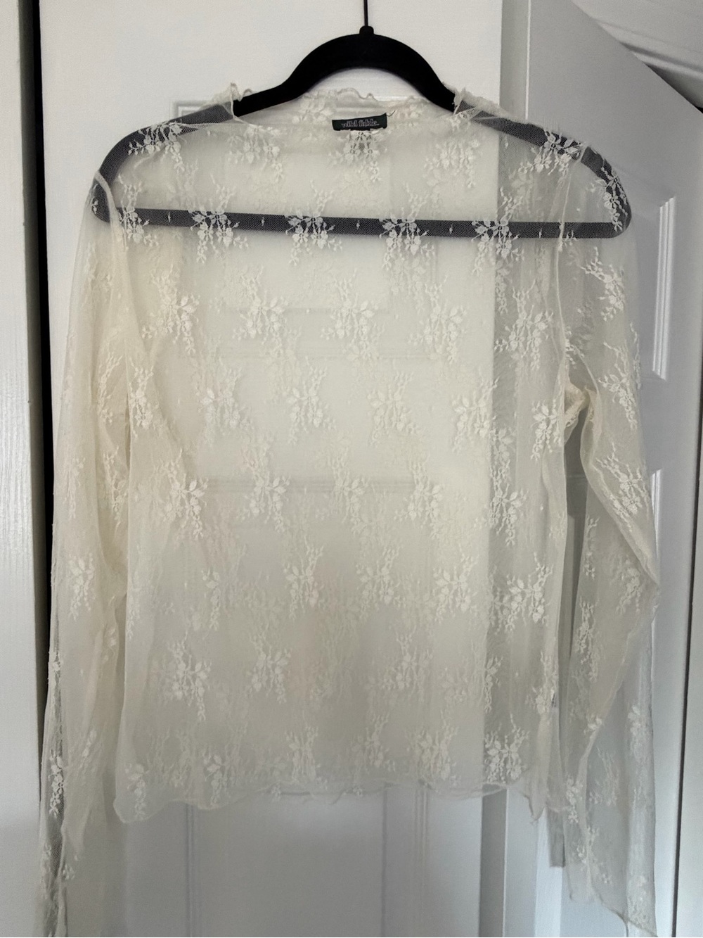 Sheer Floral Lace Long-Sleeve Top - White